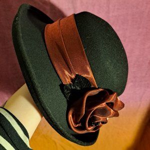 100% Wool Bowler Hat with Ribbon Decoration